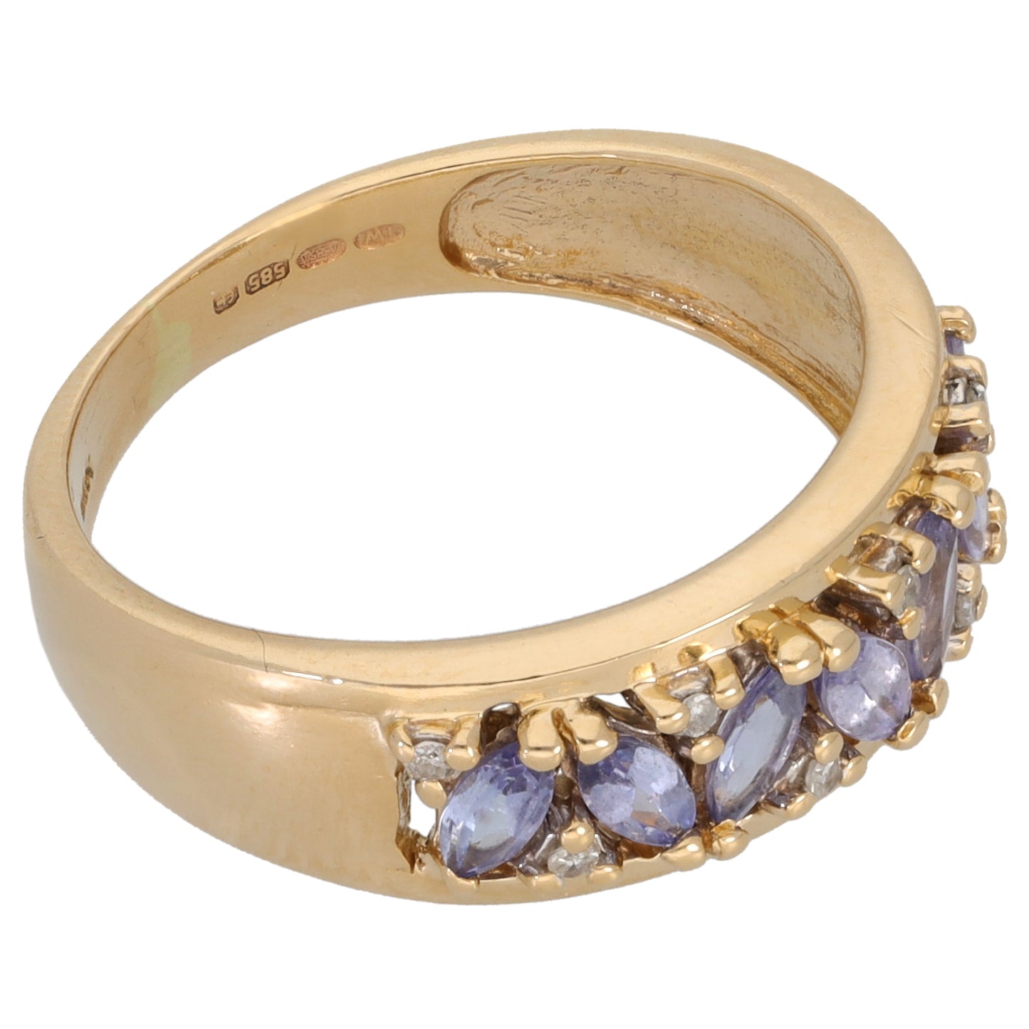 14ct Gold Tanzanite & 0.04ct Diamond Dress/Cocktail Ring Size L
