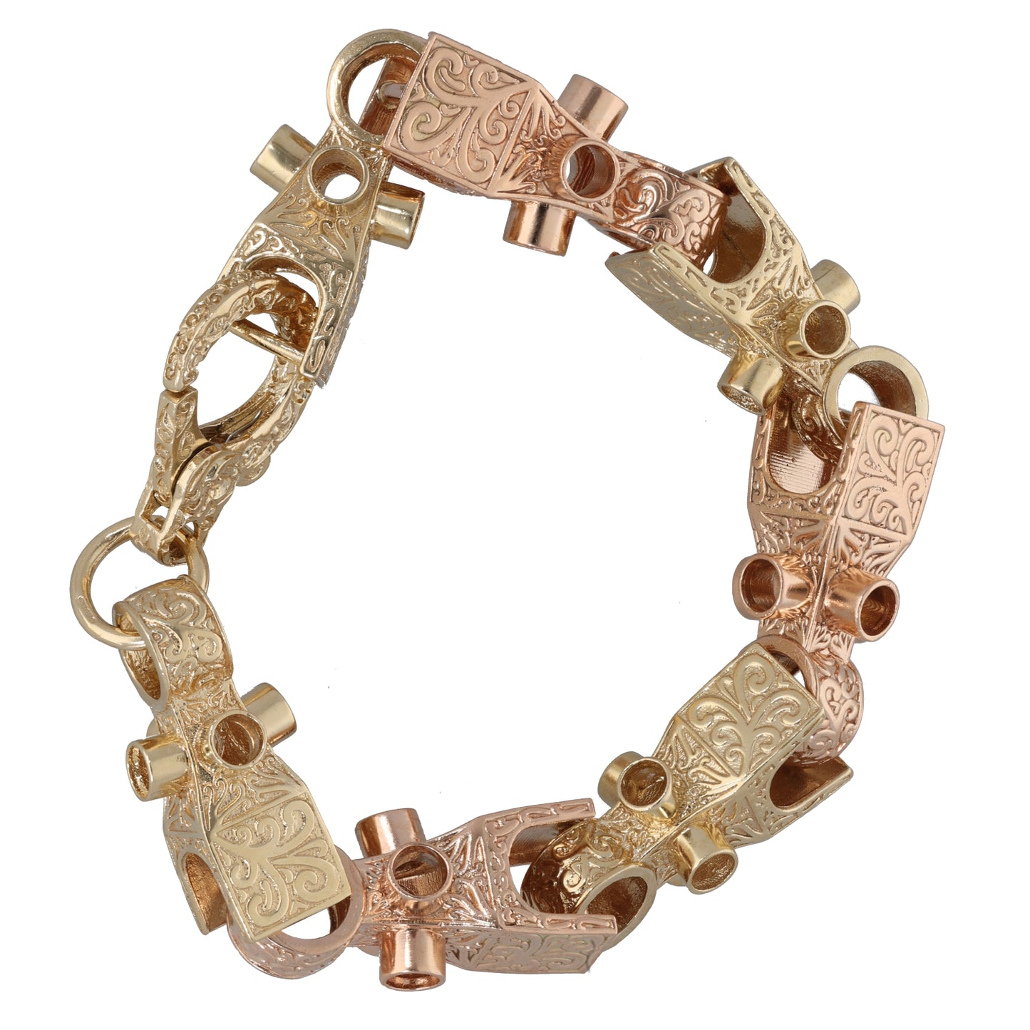 9ct Bicolour Gold Patterned Lego Bracelet