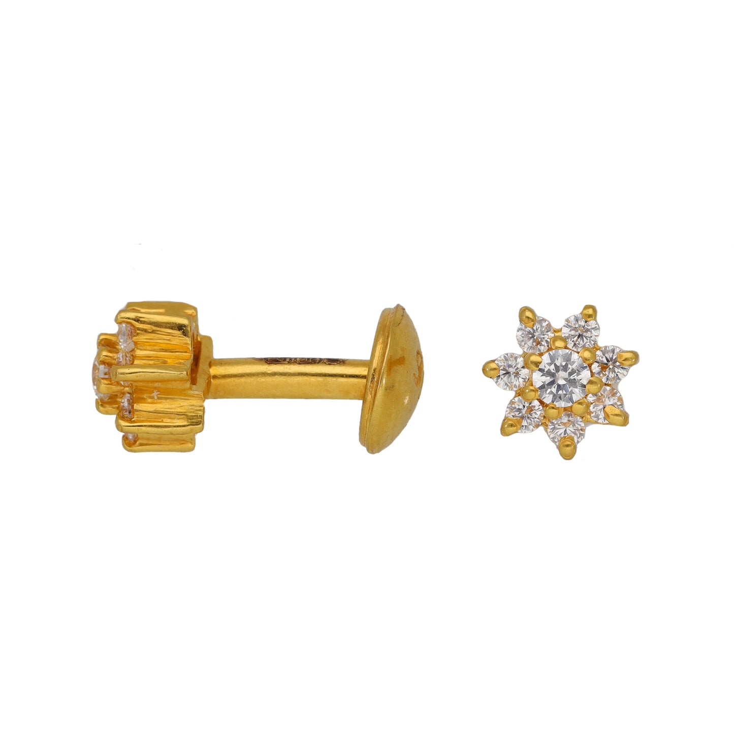 22ct Gold-tone CZ flower cluster stud earrings with clear round stones