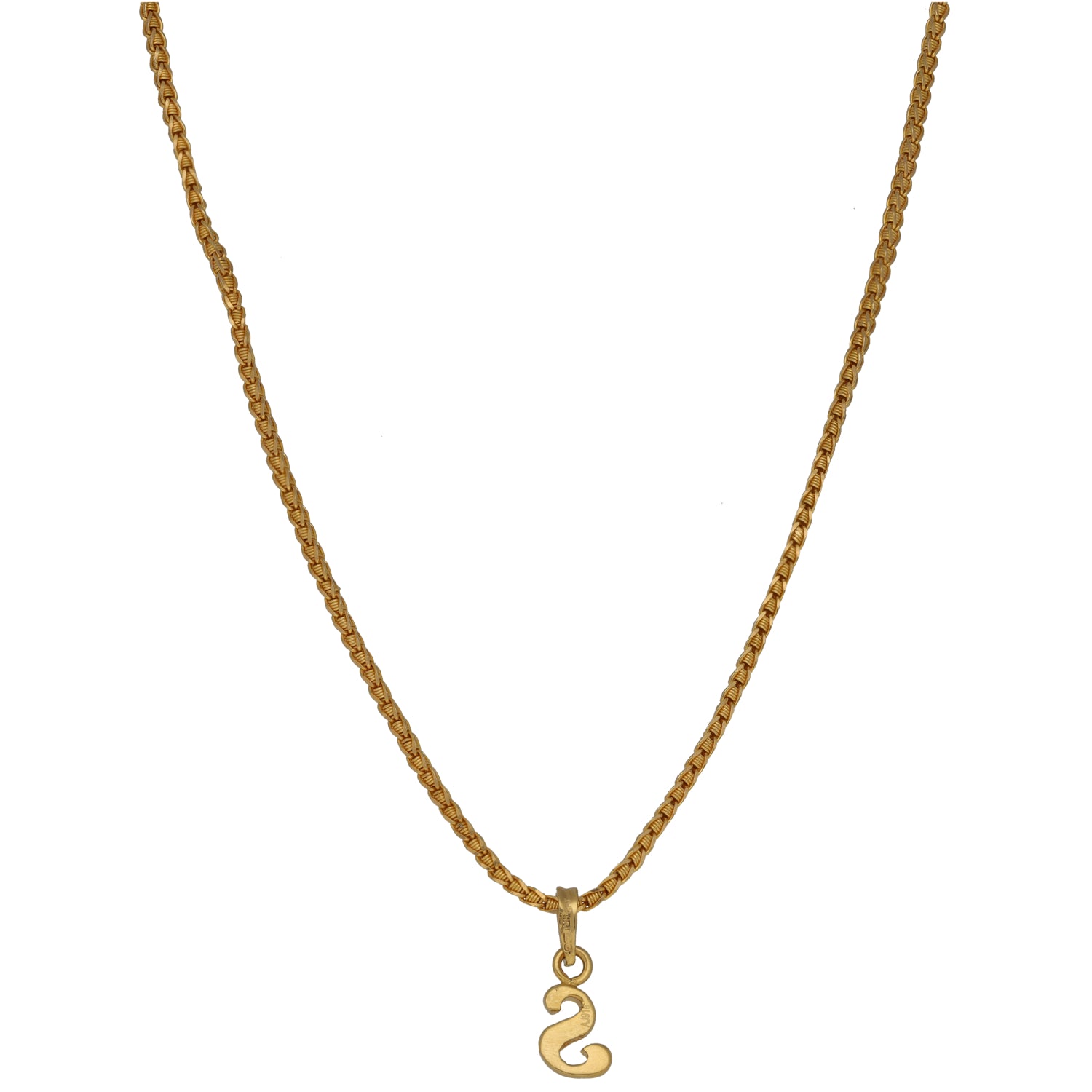Gold initial pendant on chain necklace with curved letter charm
