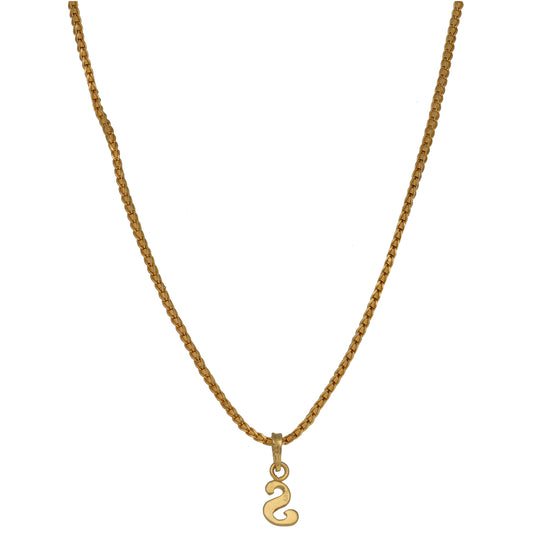 Gold initial pendant on chain necklace with curved letter charm