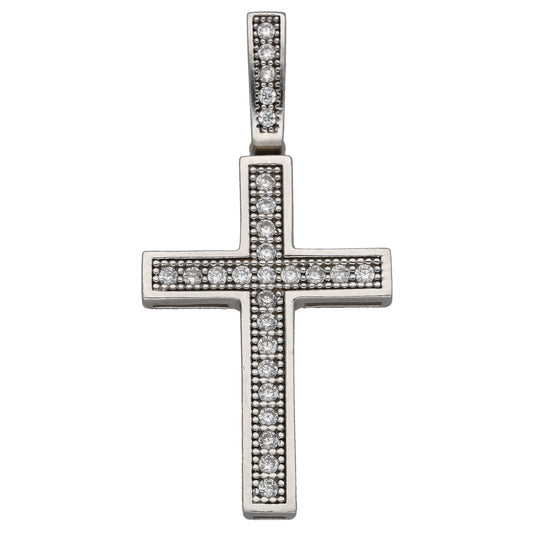 14ct White Gold Cubic Zirconia Cross Pendant