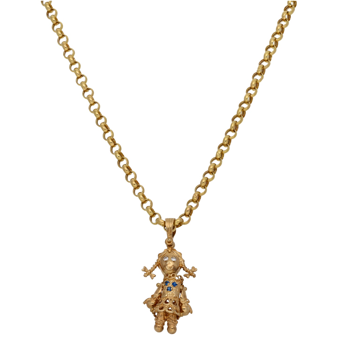 9ct Gold Imitation Gems Dolly Pendant With Chain