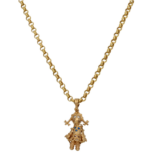 9ct Gold Imitation Gems Dolly Pendant With Chain