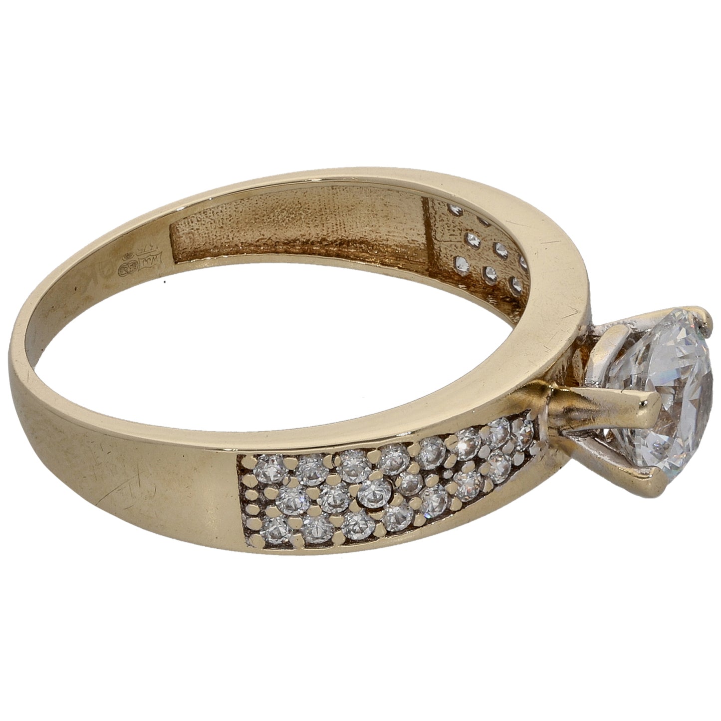 9ct Gold Cubic Zirconia Single Stone Ring with Accent Stones Size P