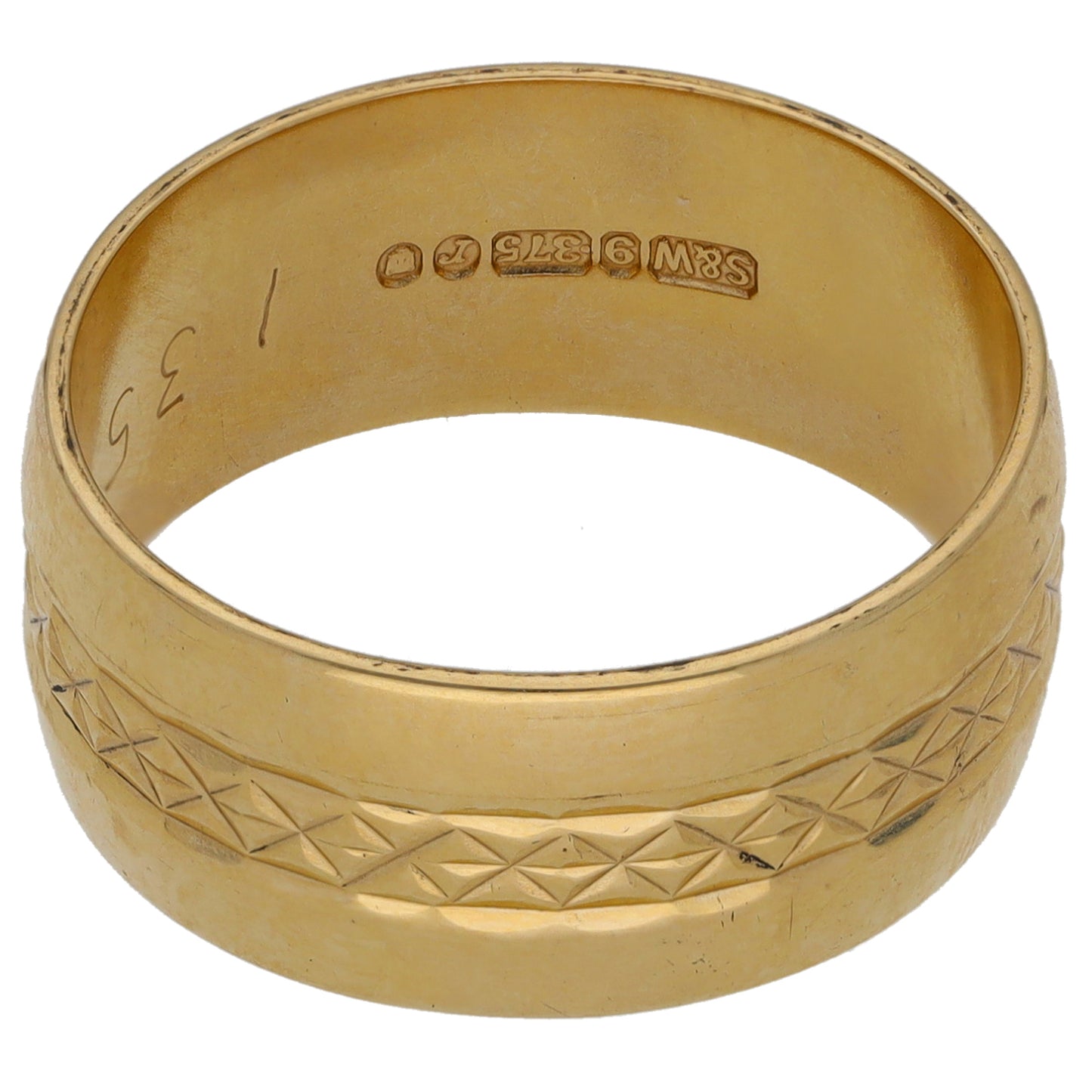 9ct Gold Patterned Wedding Ring Size S