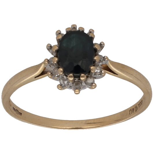 9ct Gold Sapphire & 0.06ct Diamond Dress/Cocktail Ring Size R