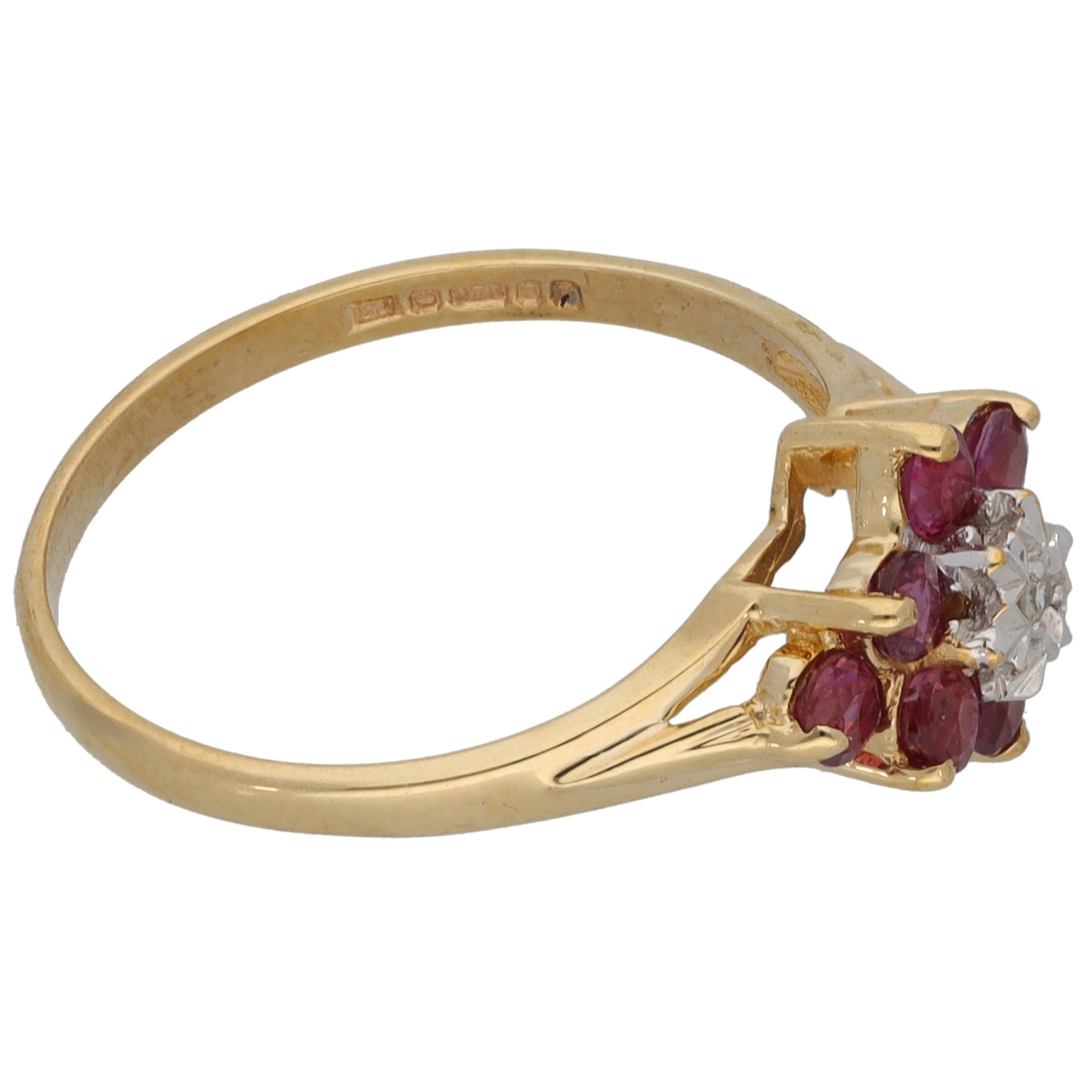 9ct Gold Ruby & 0.05ct Diamond Dress/Cocktail Ring Size N