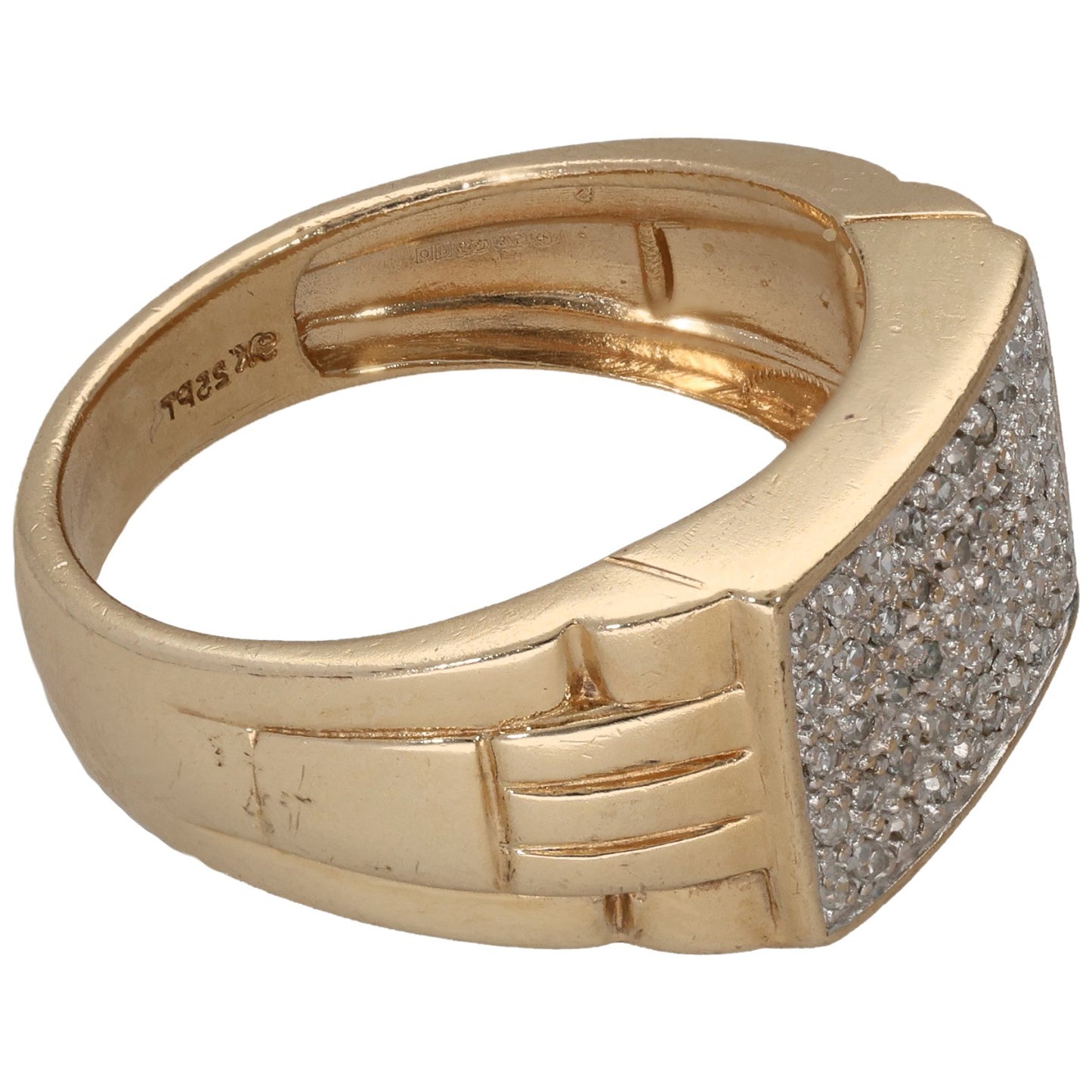 9ct Gold 0.25ct Diamond Patterned Signet Ring Size V