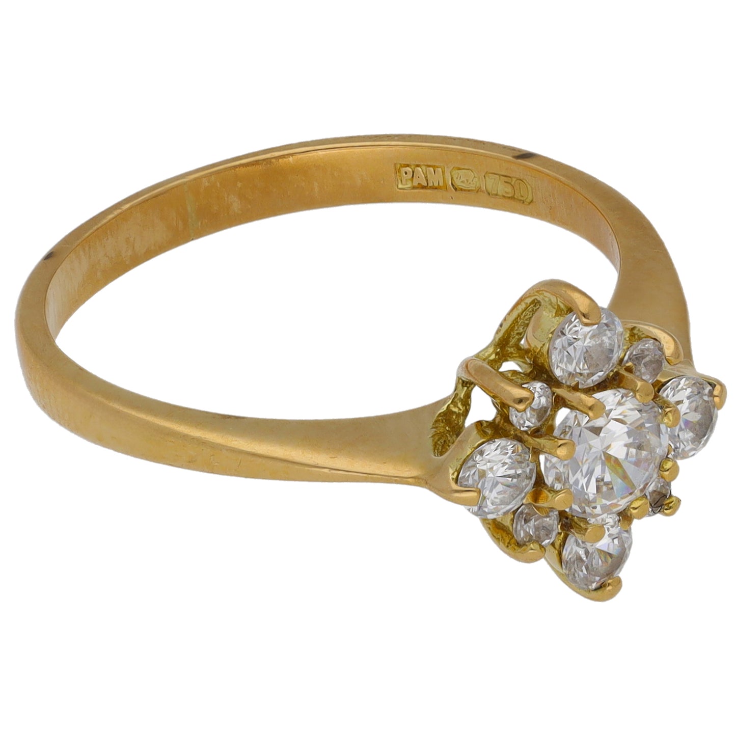 18ct Gold Cubic Zirconia Cluster Ring Size M