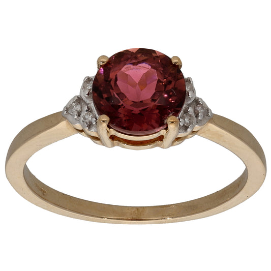 9ct Gold 0.06ct Diamond & Tourmaline Single Stone Ring with Accent Stones Size N