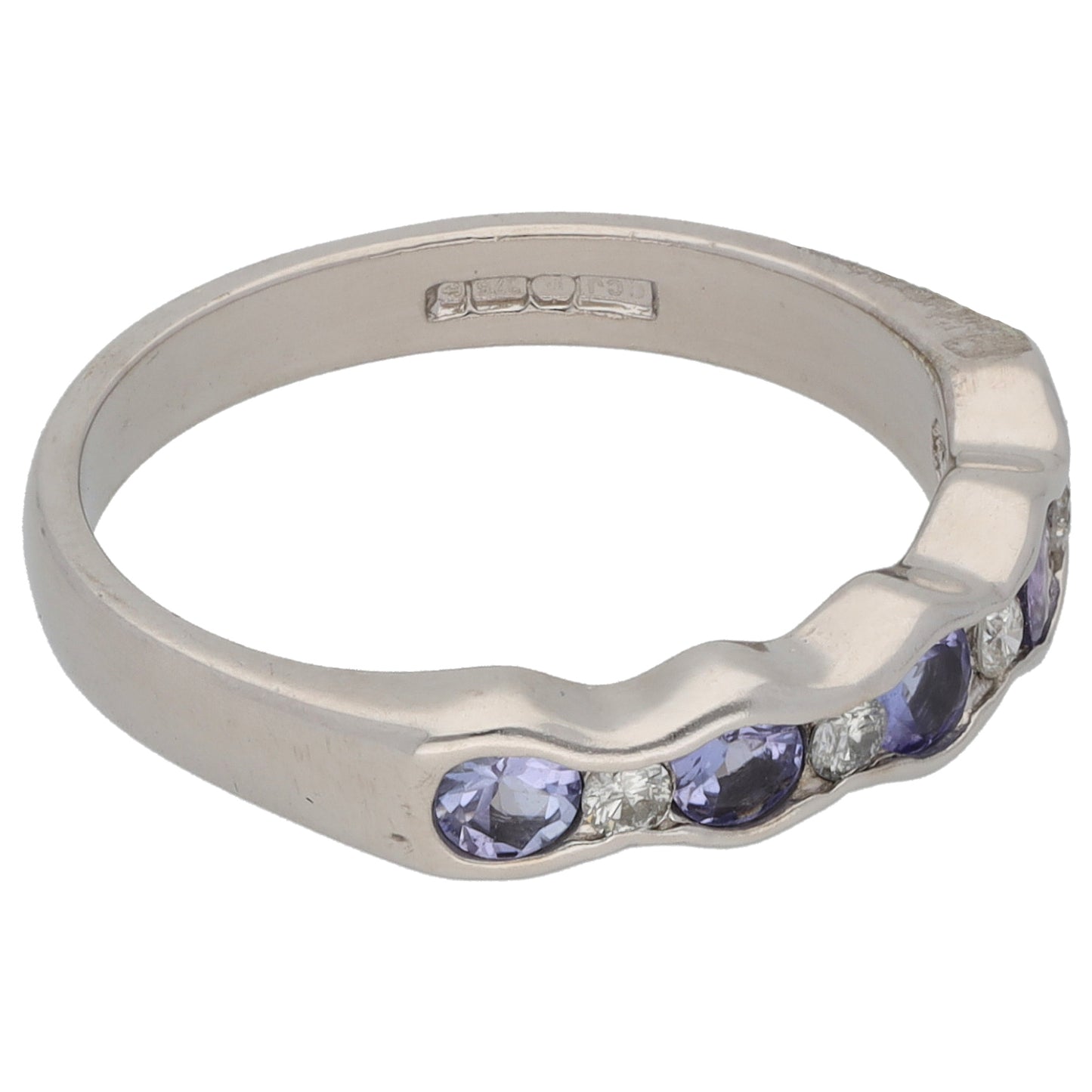 9ct White Gold Tanzanite & 0.04ct Diamond Half Eternity Ring Size N