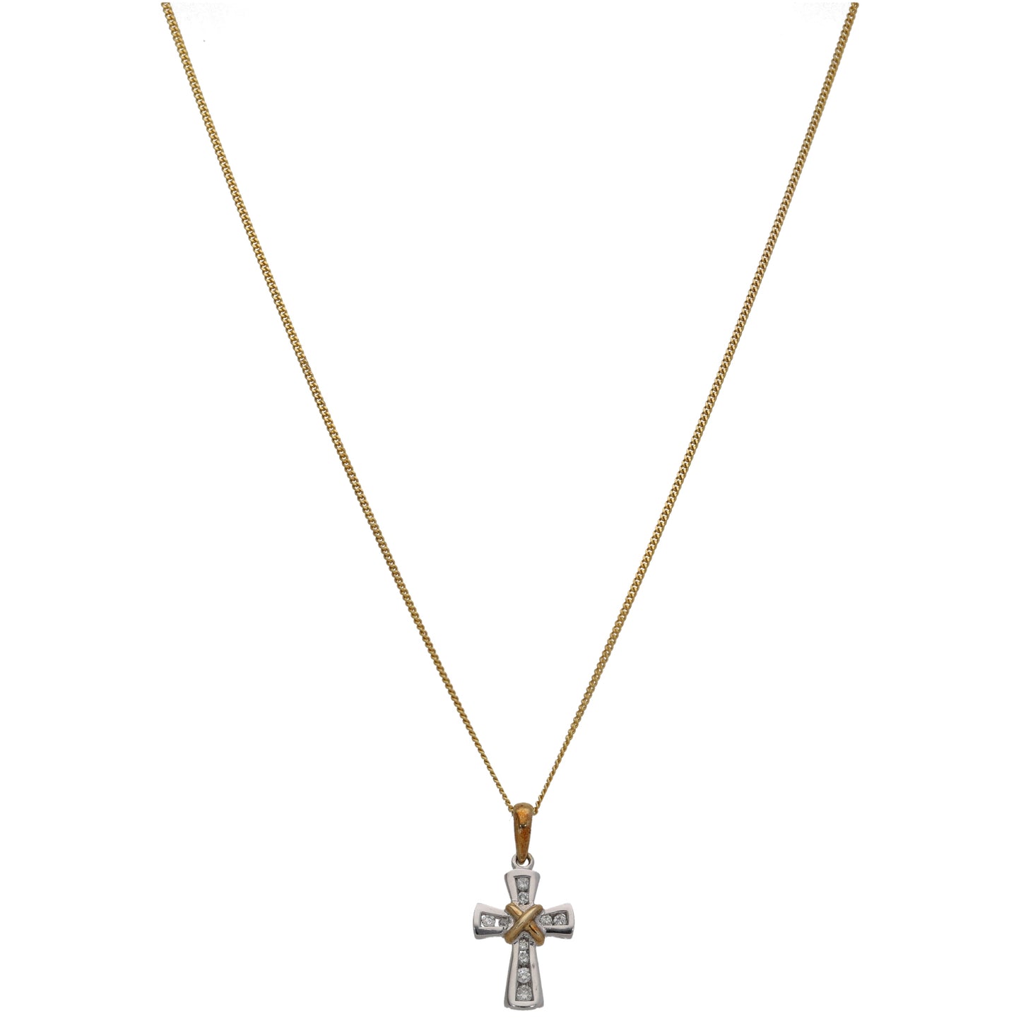 9ct Gold 0.10ct Diamond Cross Pendant With Chain