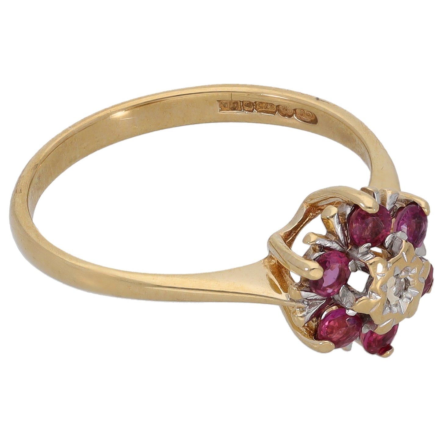 9ct Gold Ruby & 0.01ct Diamond Dress/Cocktail Ring Size M