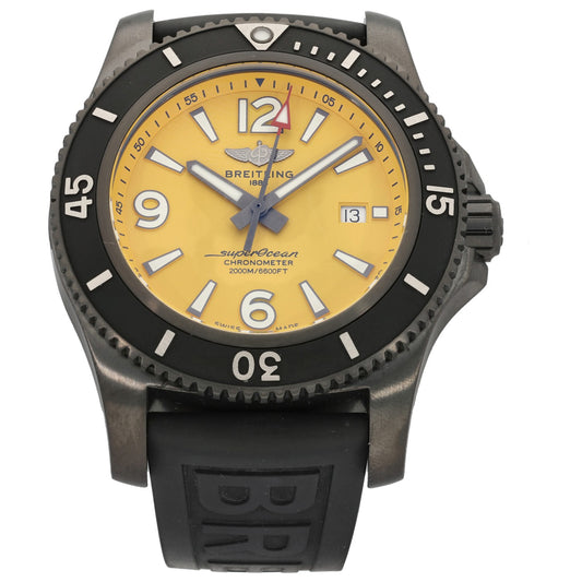 Breitling Superocean M17368 Diver watch with yellow dial, black bezel, date window, black rubber strap