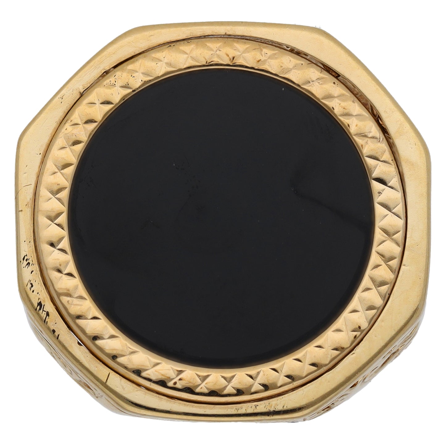 9ct Gold Onyx Patterned Signet Ring Size Q