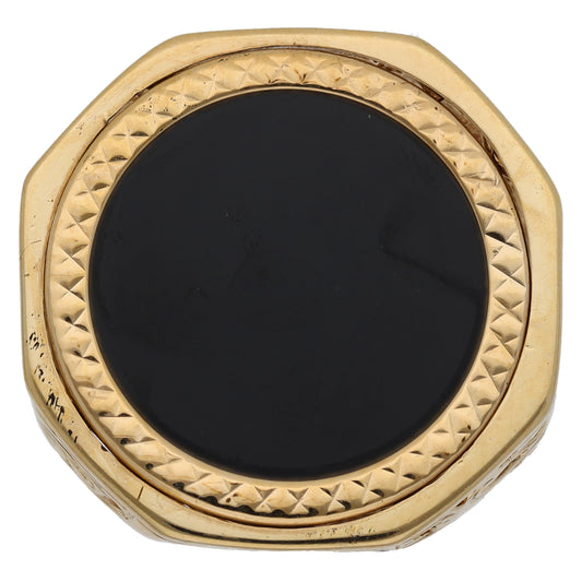 9ct Gold Onyx Patterned Signet Ring Size Q
