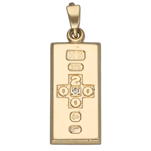 9ct Gold 0.01ct Diamond Ingot Pendant