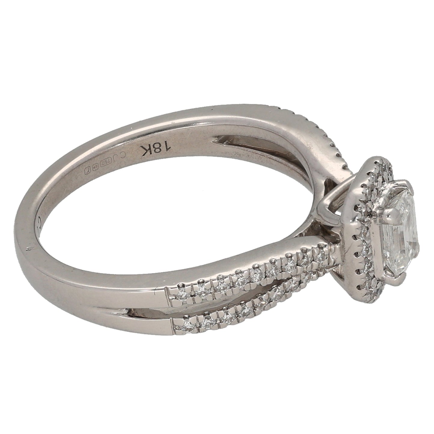 18ct White Gold 0.53ct Diamond Halo Ring Size K