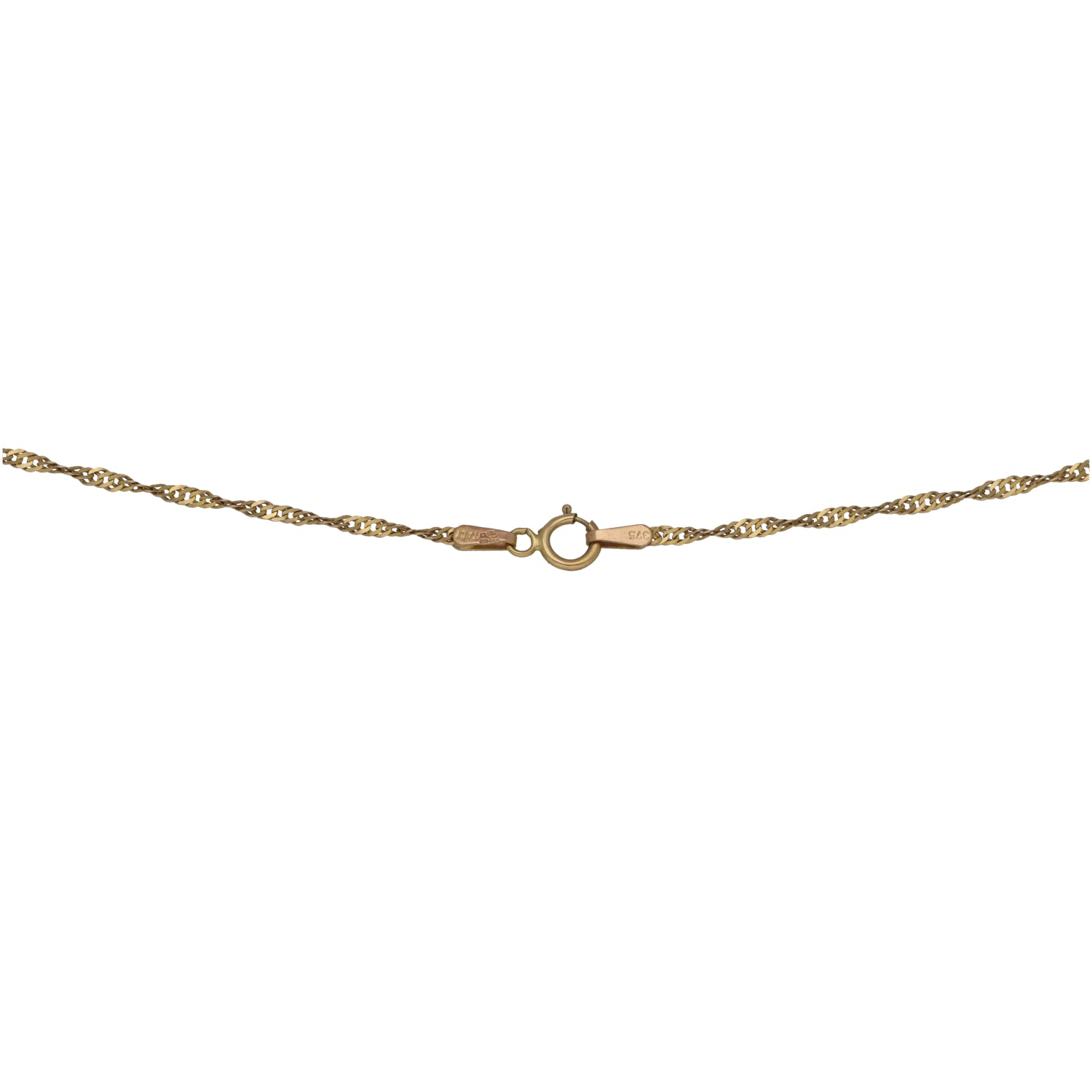 Gold link chain with lobster clasp and extender rings, no pendant visible