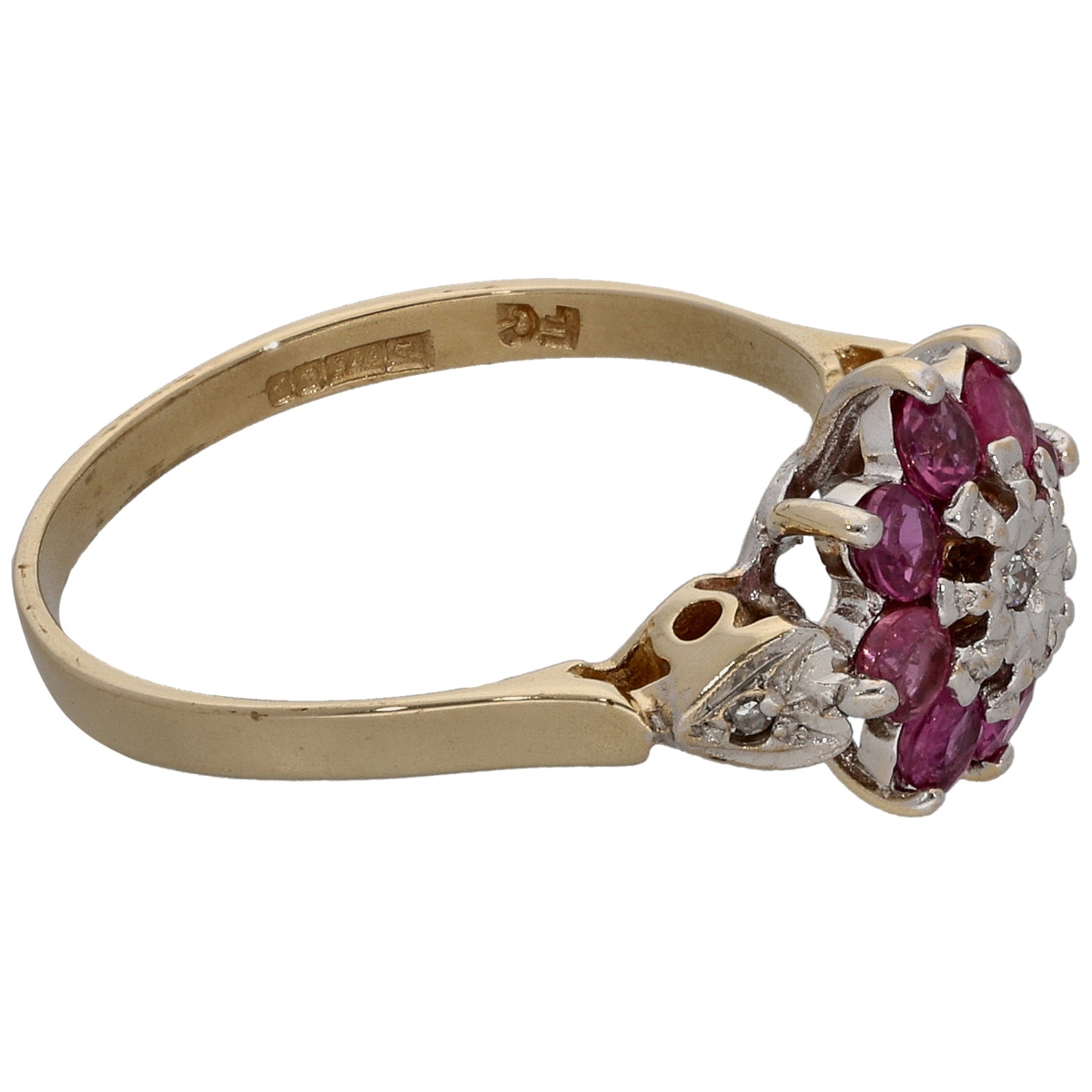 9ct Gold Ruby & 0.03ct Diamond Dress/Cocktail Ring Size N