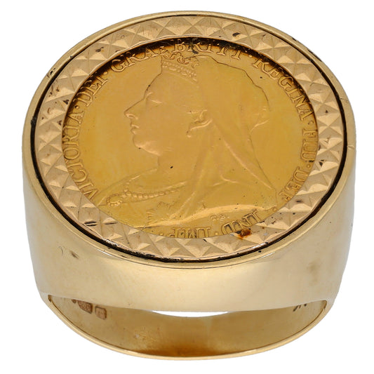 9ct Gold Half Sovereign Coin Ring Size M