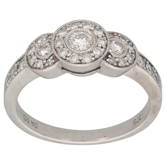 9ct White Gold 0.52ct Diamond Dress/Cocktail Ring Size N