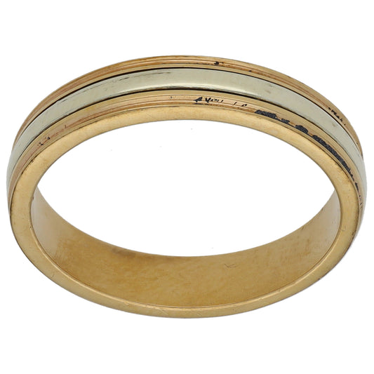 9ct Bicolour Gold Patterned Wedding Ring Size N