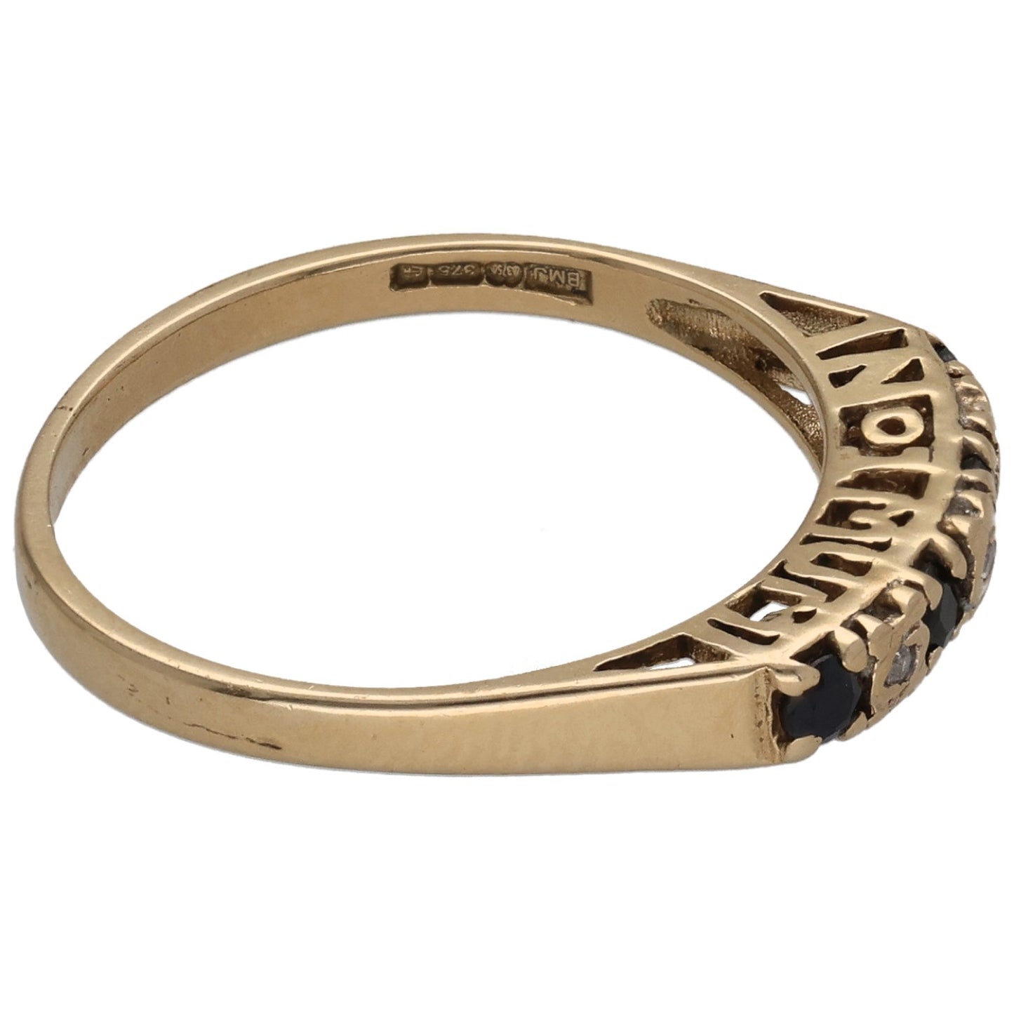 9ct Gold Sapphire & 0.015ct Diamond Half Eternity Ring Size N