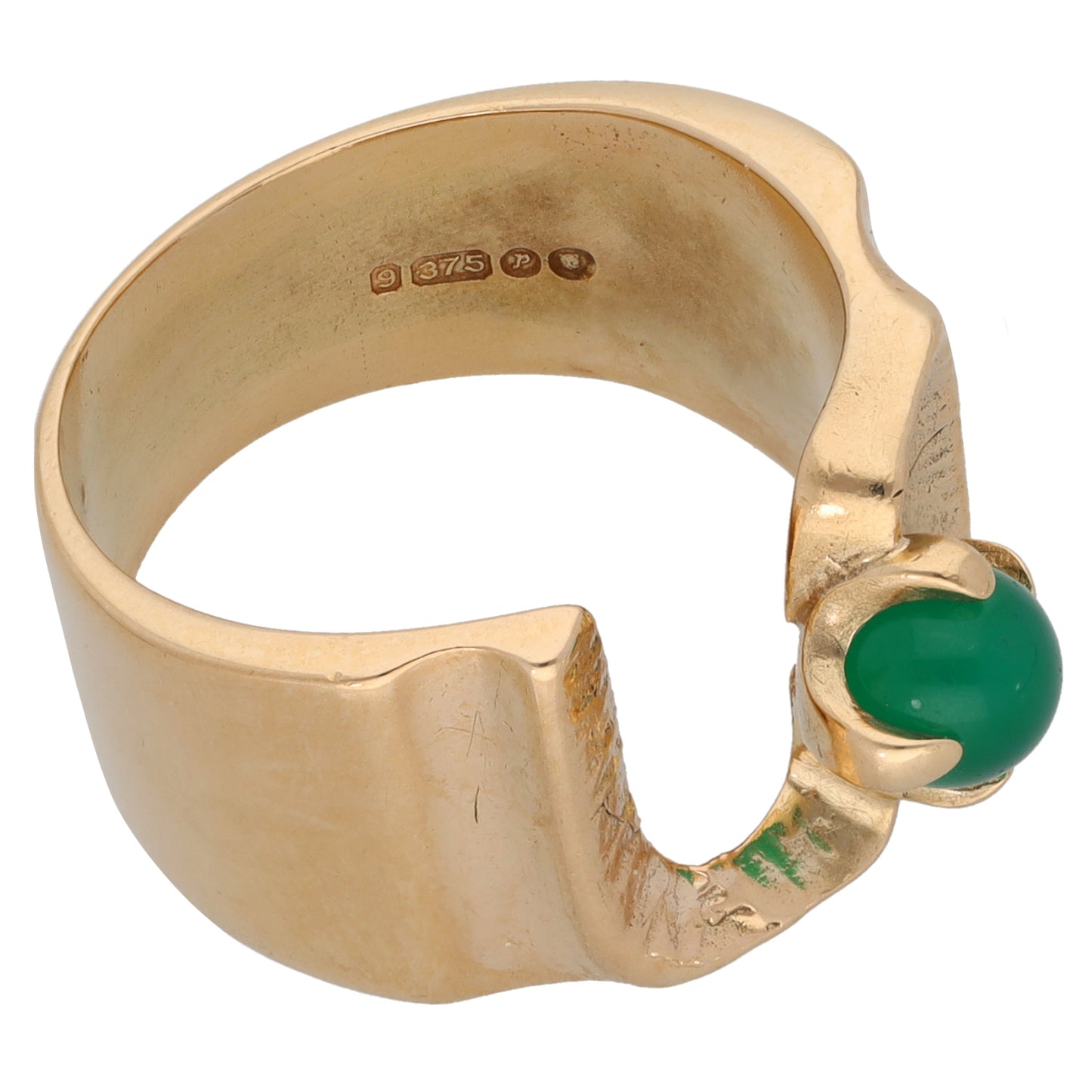 9ct Gold Agate Single Stone Ring Size M