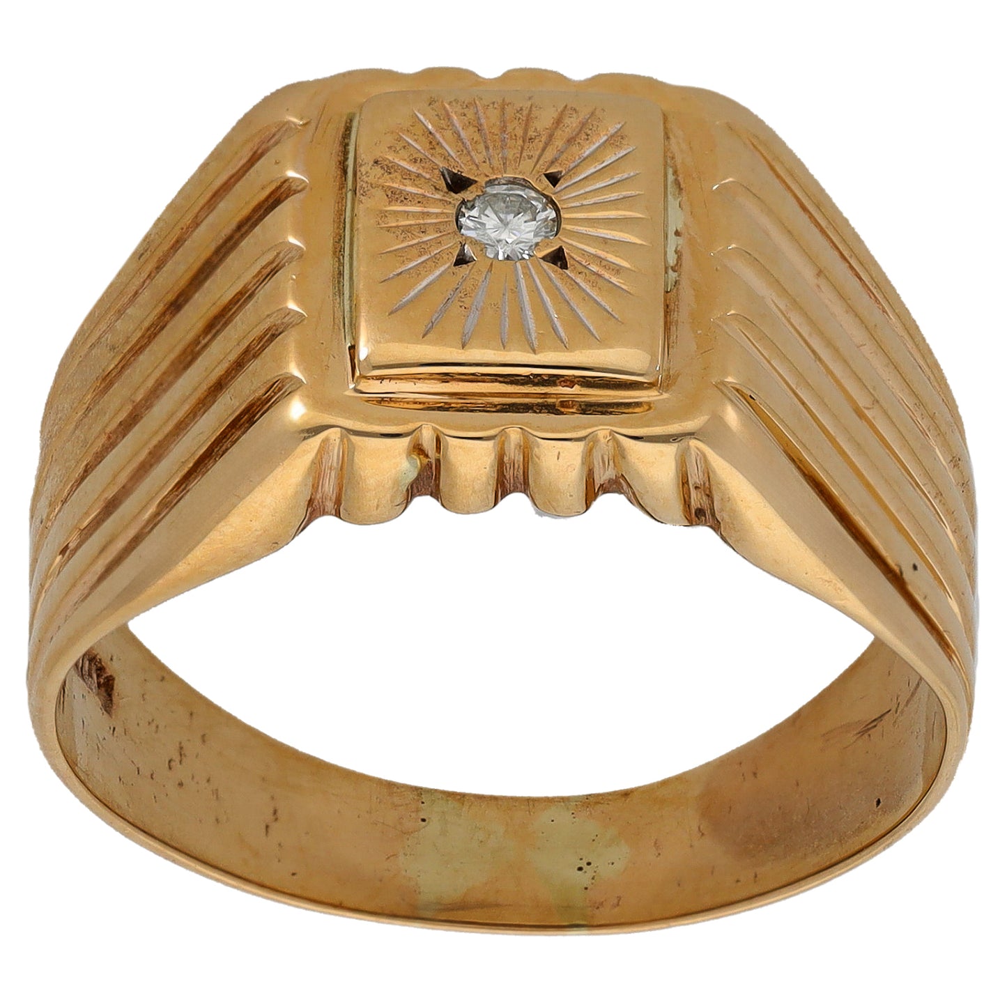 9ct Gold 0.05ct Diamond Patterned Signet Ring Size X
