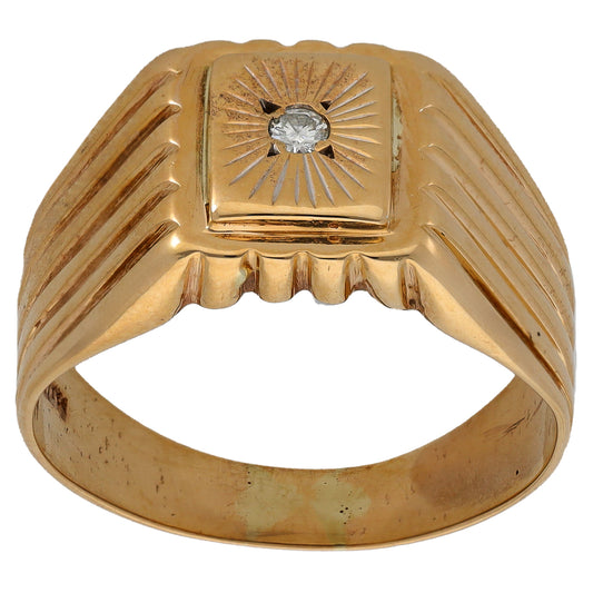 9ct Gold 0.05ct Diamond Patterned Signet Ring Size X