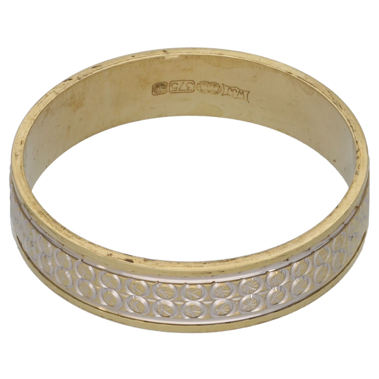 9ct Bicolour Gold Patterned Wedding Ring Size Q