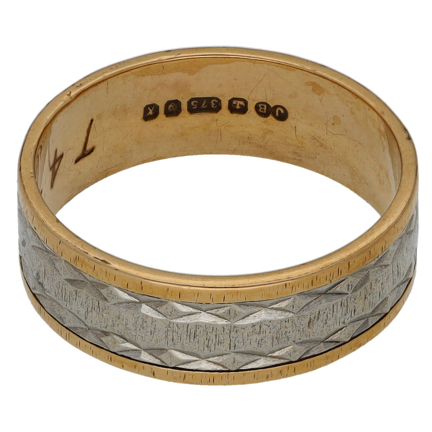 9ct Bi-Colour Gold Patterned Wedding Ring Size M