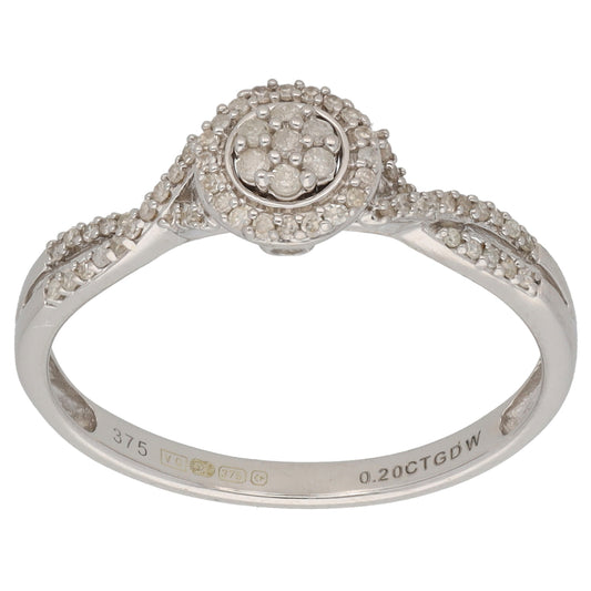9ct White Gold 0.295ct Diamond Cluster Ring Size R