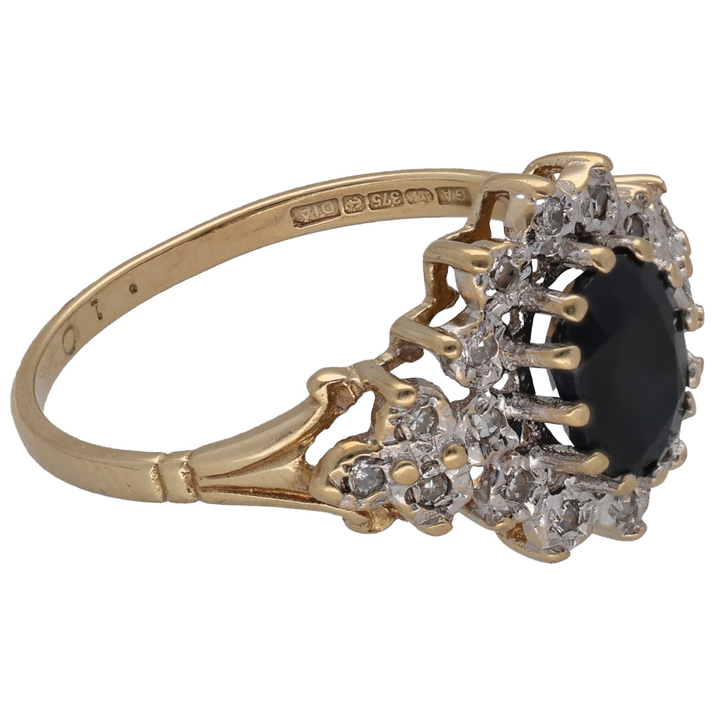 9ct Gold Sapphire & 0.10ct Diamond Dress/Cocktail Ring Size N