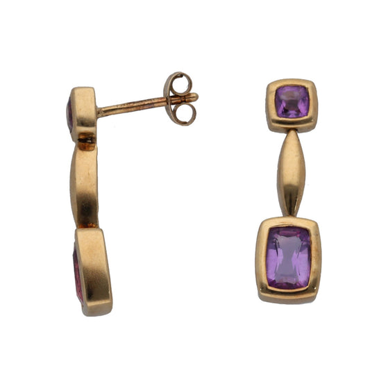 9ct Gold Amethyst Drop Earrings