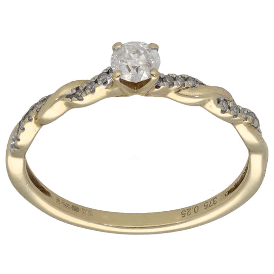 9ct Gold 0.25ct Diamond Solitaire Ring With Accent Stones Size M