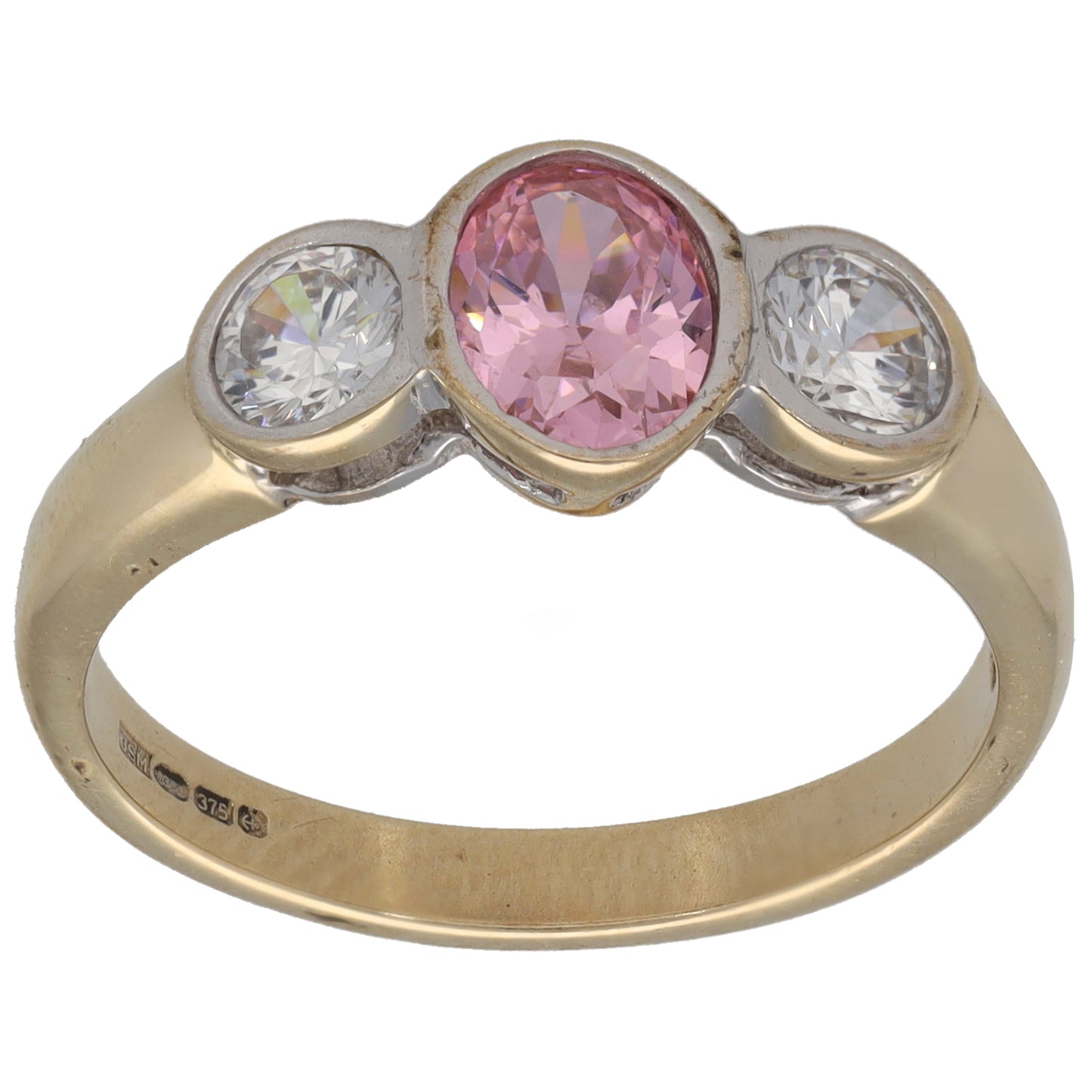 9ct Gold Cubic Zirconia Three Stone Ring Size O