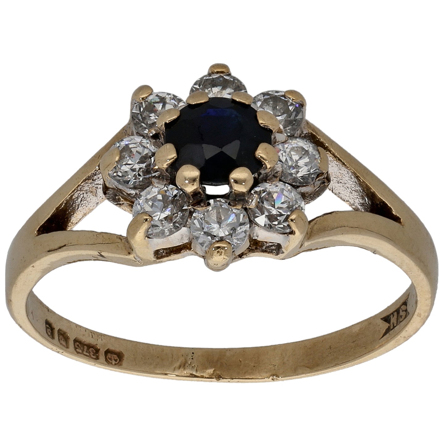 9ct Gold Sapphire & Cubic Zirconia Dress/Cocktail Ring Size K