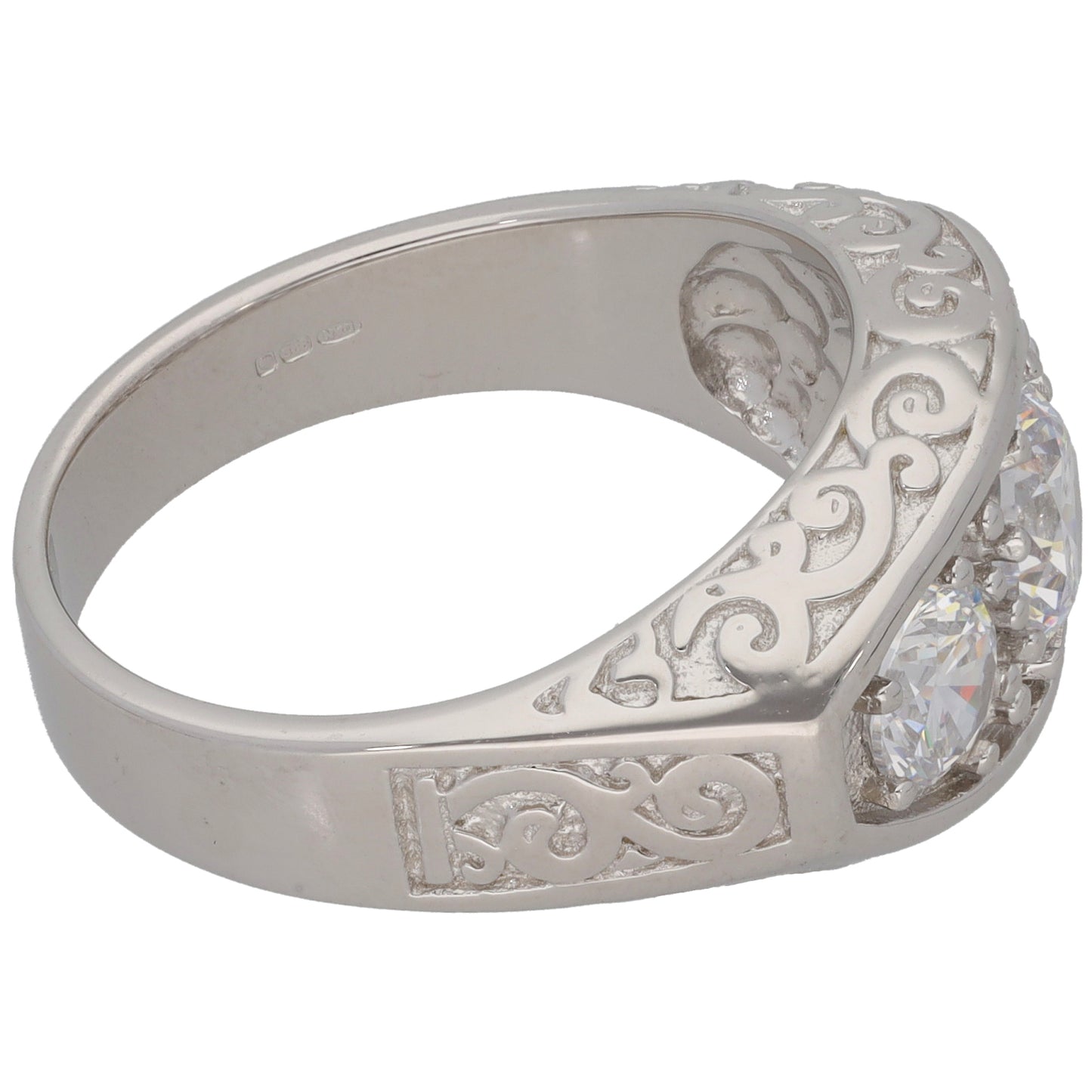 New Sterling Silver Cubic Zirconia Three Stone Ring