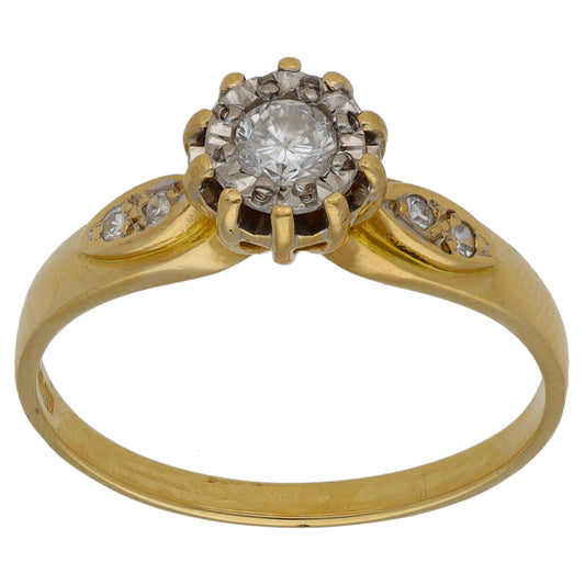 18ct Gold 0.24ct Diamond Solitaire Ring With Accent Stones Size R