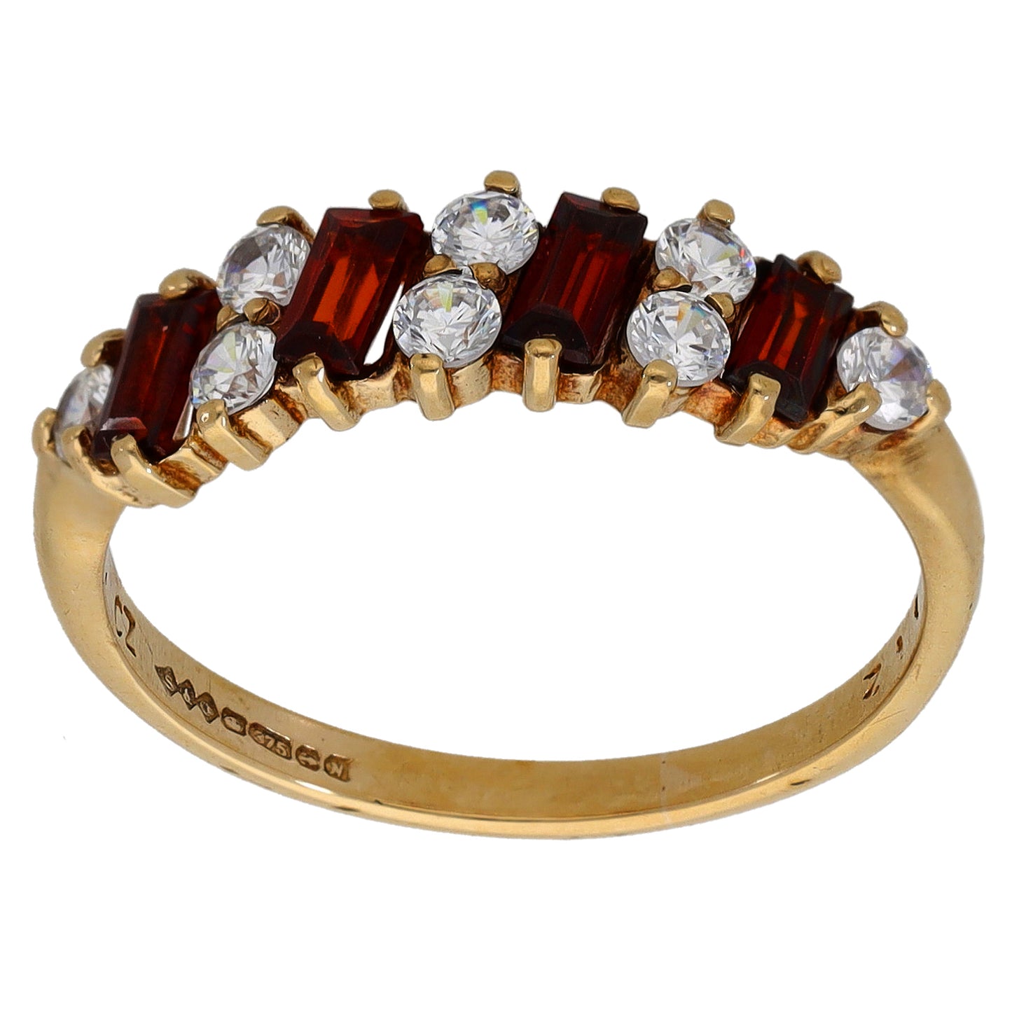 9ct Gold Garnet & Cubic Zirconia Dress/Cocktail Ring Size O