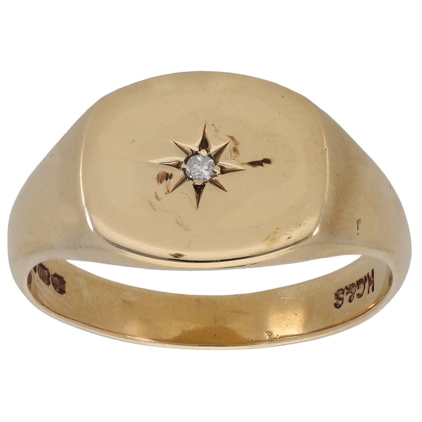 9ct Gold 0.03ct Diamond Patterned Signet Ring Size W