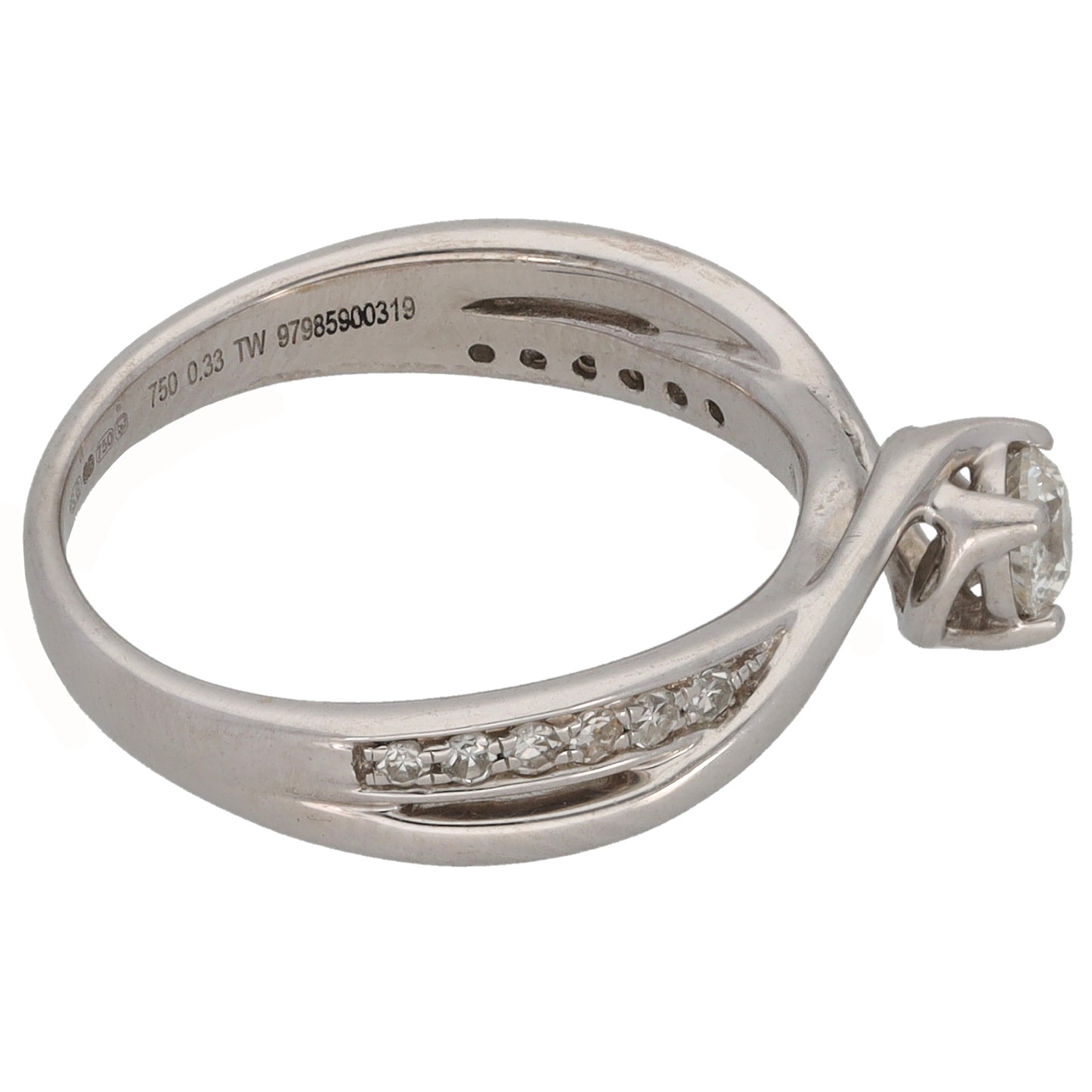 18ct White Gold 0.33ct Diamond Solitaire Ring With Accent Stones Size K