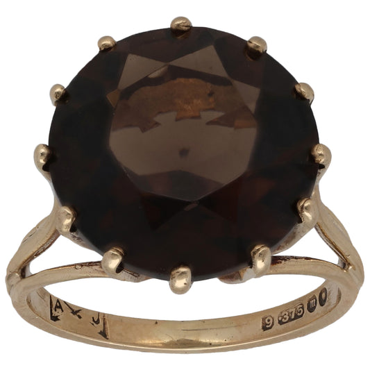 9ct Gold Smoky Quartz Single Stone Ring Size J