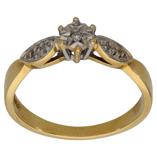 9ct Gold 0.03ct Diamond Solitaire Ring With Accent Stones Size O