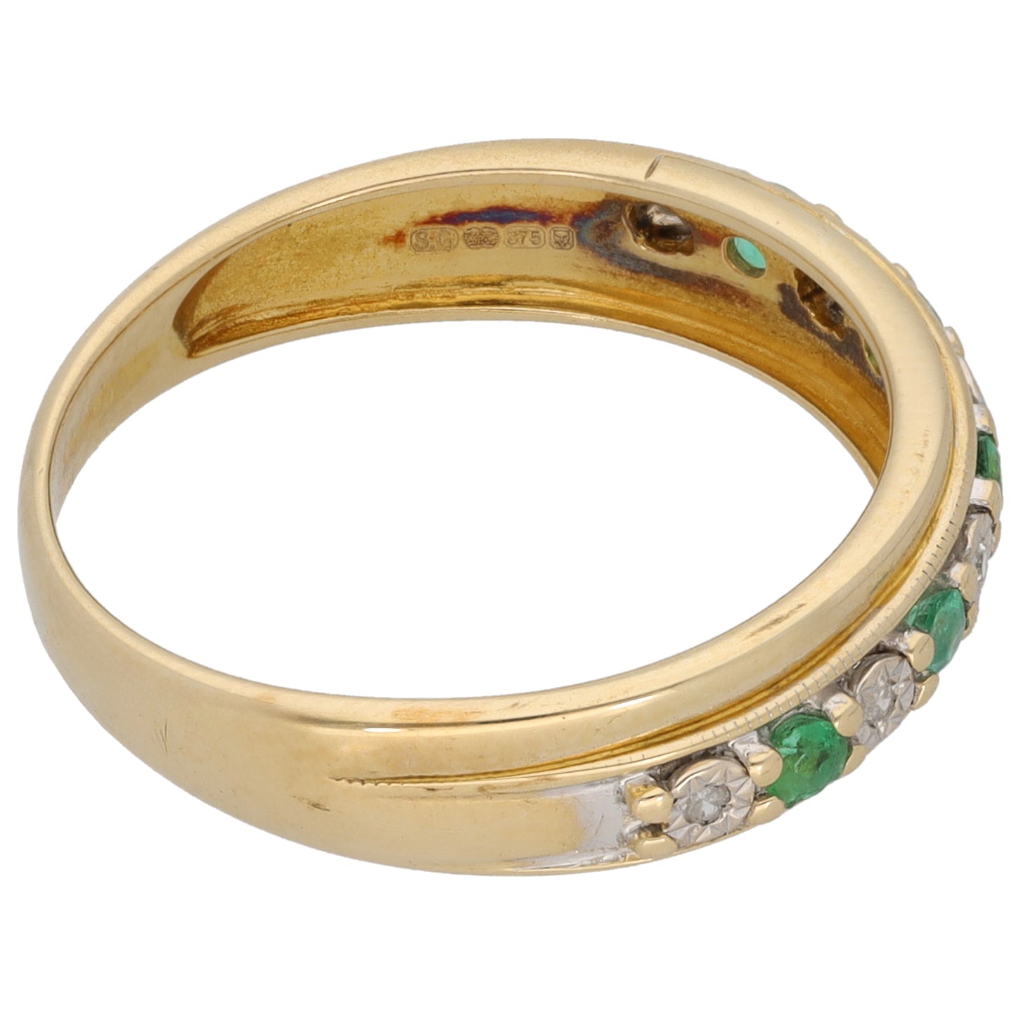 9ct Gold Emerald & 0.03ct Diamond Half Eternity Ring Size M
