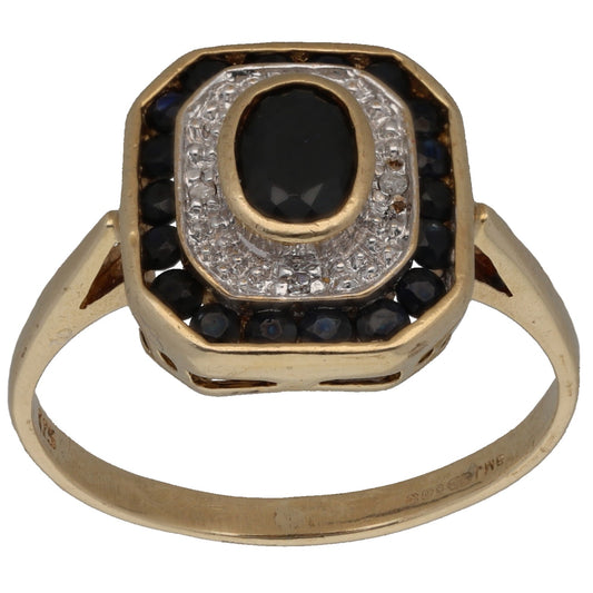 9ct Gold Sapphire & 0.02ct Diamond Dress/Cocktail Ring Size P