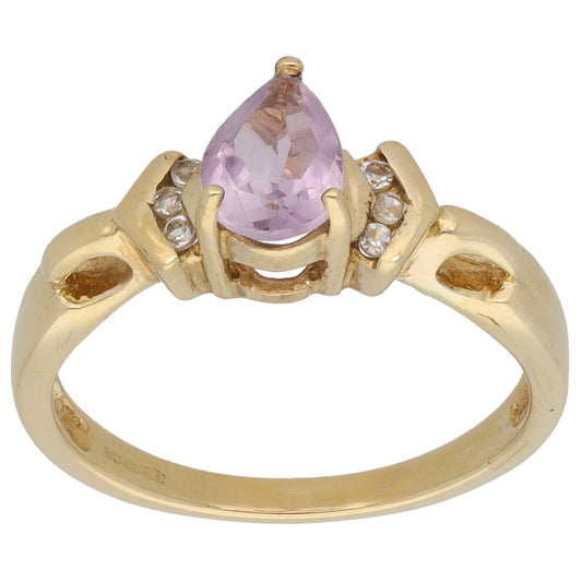 9ct Gold Amethyst & Imitation Dress/Cocktail Ring Size N